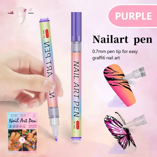 Purple 0.7mm Nail Art Doodle Pen 12 Sticks- Single Color Acrylic Marker for Nail Design, No-Bake