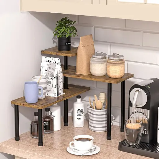 3 Tier Rotating Countertop Corner Storage Rack Multifunctional Durable Metal Organizer Shelves Space Saving Design