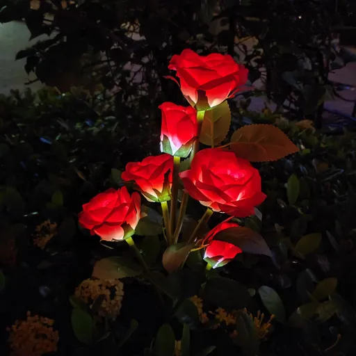 Solar Powered Garden Decorations Lights, Decorative Stake Lights for Christmas,Waterproof (Red, with 6 Lighted Flower Heads)