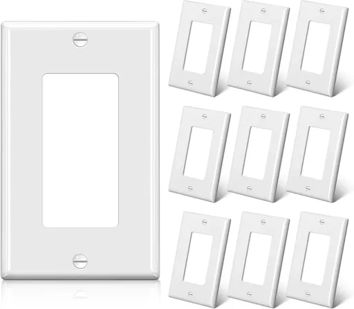 10 Pack 1-Gang Decorator Wall Plate, Standard Size Receptacle Outlet Plate, Unbreakable Polycarbonate Light Switch Cover, cUL Listed Single Decor Faceplate, White