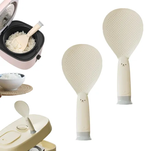 2 Pieces Non-Stick Standing Rice Spoon with Upright Handle for Rice Cookers, Sushi, Serving and Clean Kitchen Benchtops, Beige