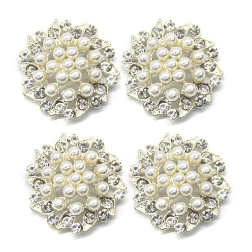 10 Pack Faux Rhinestone Pearl Flower Buttons Fashion Silver Crystal Button Brooches for Jewelry Making Clothing DIY Craft