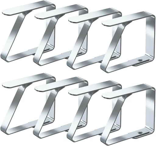 Tablecloth Clips - 8 Pieces - Tablecloth Clips - Sturdy Table Clips - Stainless Steel - Secure Tablecloth - for Tablecloth - Indoor and Outdoor - Garden Items - Silver