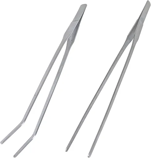 2 Pcs Feeding Tongs, Aquarium Tweezers Stainless Steel Straight and Curved Tweezers Set 27cm/10.6 inches Aquascaping Tools for Hold Worms, Reptiles, Lizards, Bearded Dragon (Silver)