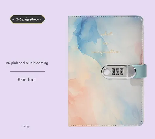 A5 Tie-Dye Journal with Combination Lock - 240 Pages, Soft Touch Cover Diary(Light blue)