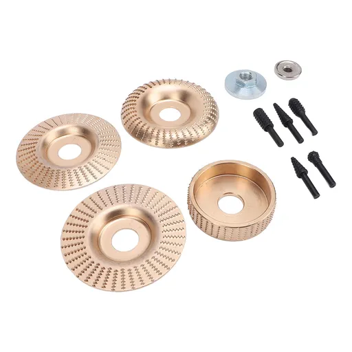 4PCS Angle Grinder Wood Carving Disc Set Carbon Steel Grinding Wheel Shaping Disc with 5 Rotating Burr Rasp for 4in 4-1/2in Angle Grinder