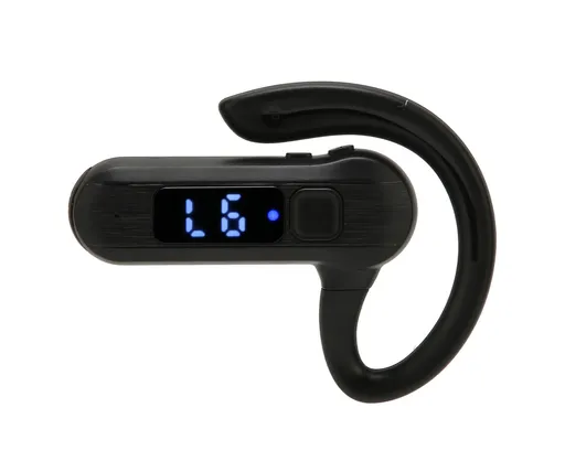 Single Ear Bone Conduction Headset Digital Display Voice Control Answering Wireless Earphone for Sports Business Black