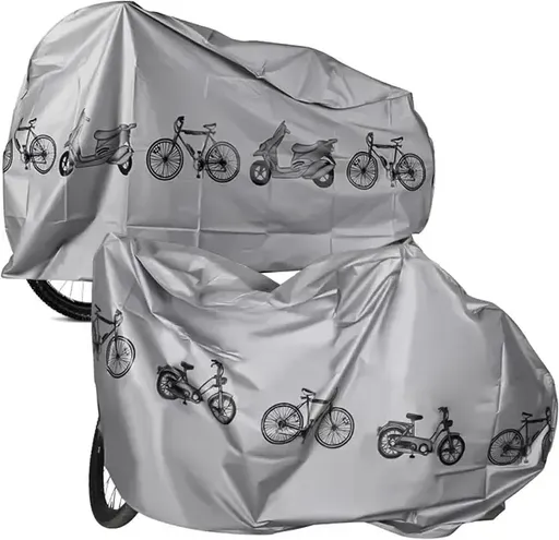2 Pack PEVA Bicycle Covers with Waterproof Dust Protection and Velcro Straps for Outdoor or Garage Storage, Silver, 200 x 100 cm