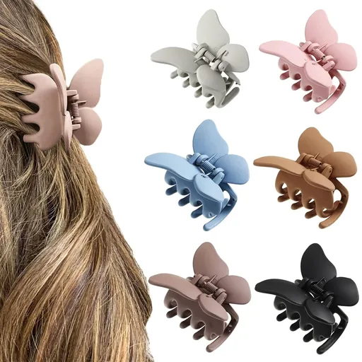 6PCS Hair Clip, 2 Inch Butterly Claw Clips or Women Girls Small Nonslip Butterly Jaw Clips or Thick Hair and Strong Hold, Pack o 6, Solid color(blue+black+white+brown+an+coee)