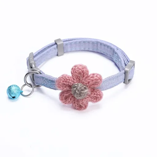 Zichen Plaid Bow Cat Collar with Bell Polyester Blue yarn flower M(1.5 check bow single collar)
