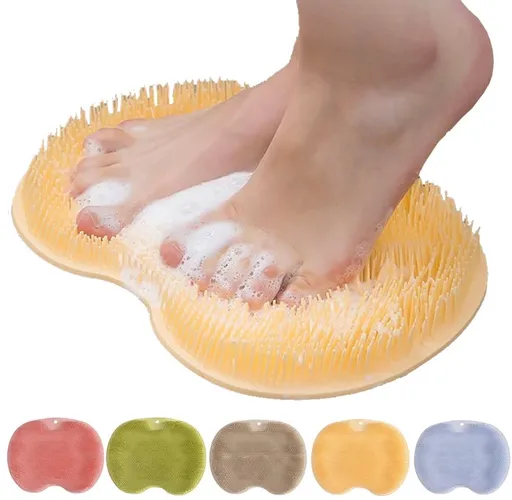 Shower Mat - Non-Slip Bath Mat - Foot Cleansing Pad, Back Scrub Pad, Exfoliating Bath Scrub Pad, Non-Slip Wall Suction Cup - Suitable for Men and Women (Orange)