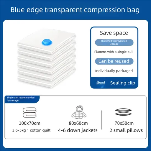 Vacuum Storage Bags - 3-Pack Mixed Sizes (100x70, 80x60, 70x50) - Space Saving Airtight Compression Bags for Blankets, Clothing and Bedding - Includes Travel Hand Pump
