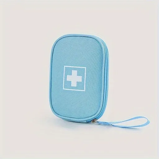 Small Portable Oxford Cloth Medicine Storage Bag, Solid Color Square Outdoor Pouch for Organizing Medications Blue