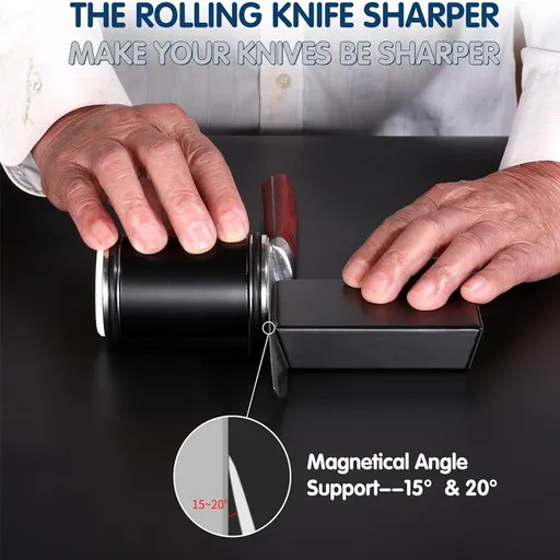 Black Rolling Knife Sharpener Set with Diamond Discs and Magnetic Base 15 and 20 Degree Angles for Precision Kitchen Knife Maintenance in Australian Homes