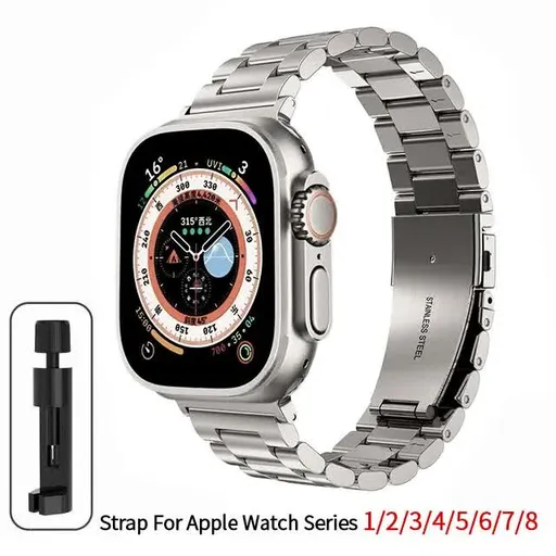 Stainless Steel Metal Bracelet Compatible with Apple Watch Series 9 8 7 6 5 49mm 45mm 44mm 42mm Titanium Color