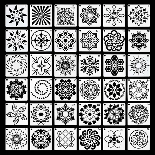 36 Pack Mandala Stencils (3.6x3.6 Inch) Dotting Painting Template Stencil Set for Perfect DIY Art Projects Wood Wall Floor Fabric Furniture Tile Christmas Gift (Reusable)