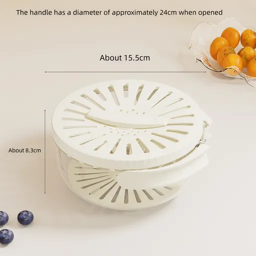 White Small Multi-functional Fruit and Vegetable Washing Bowl with Lid and Hidden Handle Double-Layer Drainage Container for Refrigerator Storage and Outdoor Picnic Efficient Food Preservation for Local Standard Kitchens