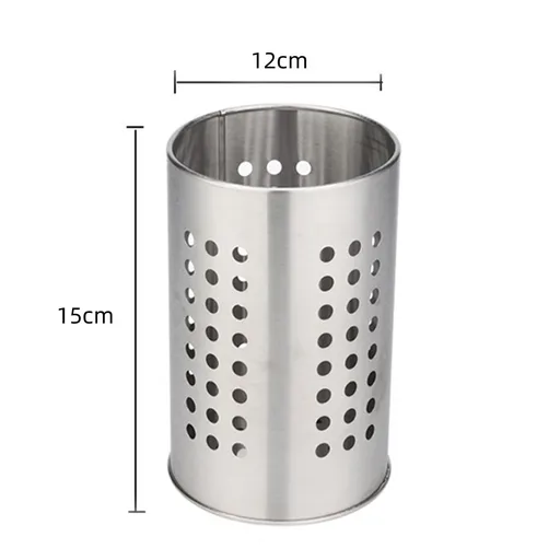 Large Stainless Steel Kitchen Utensil Holder, Perforated Countertop Caddy for Spatulas and Cutlery, Silver, 12 x 15 cm