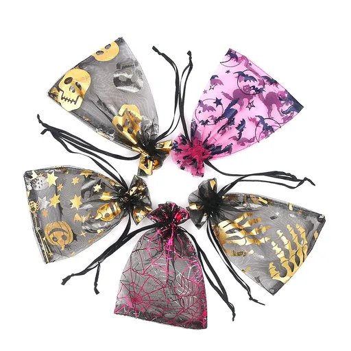 4X6Inch Halloween Drawstring Gift Bags, 100Pcs Mixed Color Party Favor Bags Candy Pouch for Halloween Supplies