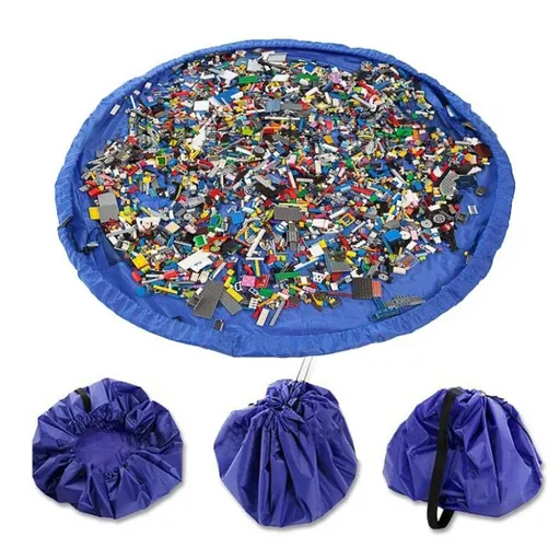 Toy Storage Mat Bag by Drawstring Play Mat Bag Toy Storage Container for Kids with Cap can as Gift（ Blue）