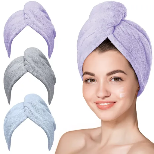 3-Pack Microfiber Hair Towels for Fast Drying, Gentle Hair Care for Home Use (Lavender)