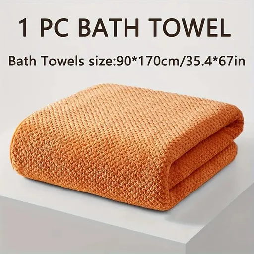 Modern Pineapple Grid Design Ultra-Soft Coral Fleece Bath Towel｜90x170cm Extra Thick Strong Absorption, Suitable for Bathroom, Gym, Hotel, and Home Use.(ORANGE)