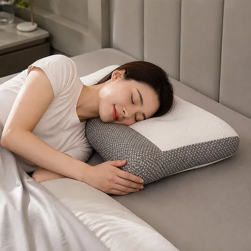 Ergonomic Contour Bed Pillow with Soybean Fibre Fill & Washable Cover