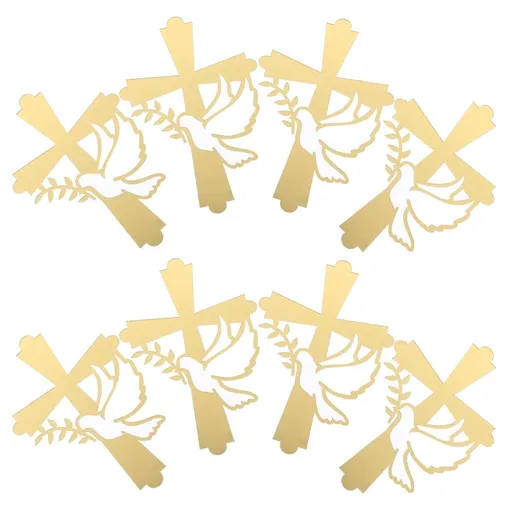 Baptism Theme Supplies Cross Acrylic Cake Decorations Golden 8Pcs for Celebrations