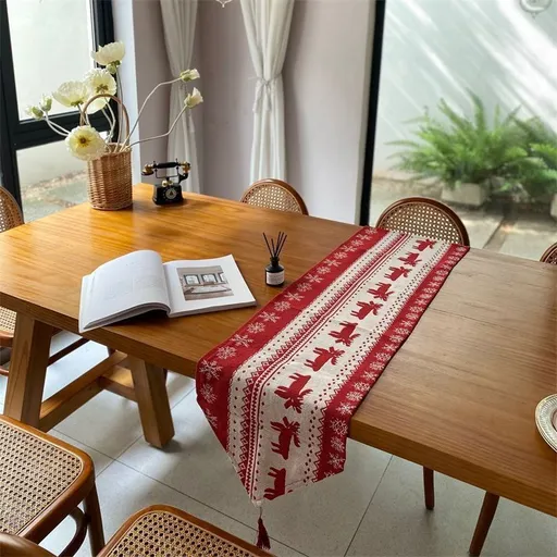 Seasonal Party Table Runner, Xmas Long Strip Tabletop Accessory, Indoor Cabinet Flag, 33*160cm, Pattern 05