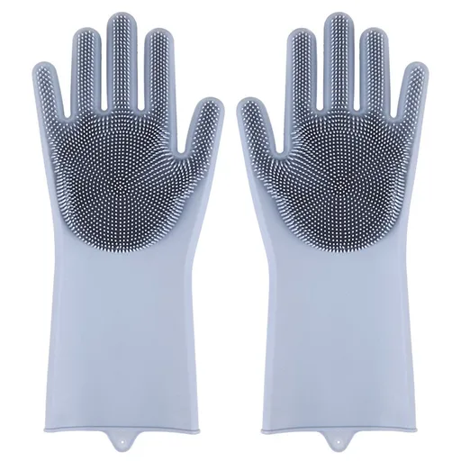 Silicone Gloves with bristles Waterproof Splashproof Oil Proof Soft Elastic Kitchen Dishwashing Silicone Cleaning GlovesGrey