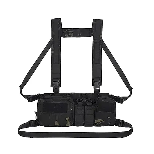 Tactical Chest Vest Rig Bag Field Training Vest Multifunctional Camouflage Strap with Multi-Pocket Outdoor Camping CS Match Pack - Black Camouflage