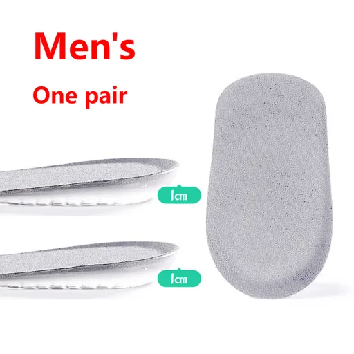 Men's Silicone Invisible Height-Increasing Heel Insoles, Comfort Elevator Half Insoles for Sneakers—1 cm Height—Gray