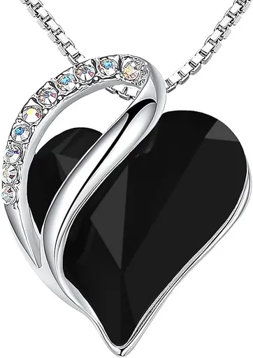 Infinity Love Heart Necklace, Birthstone Necklace for Women, Jewelry for Women with Healing Crystals, Allergy Free Pendant Necklace-13b-Protection-Jet Black