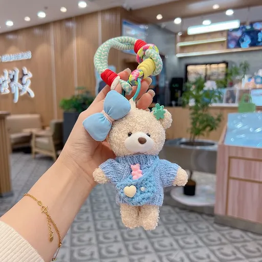 cute teddy bear keychain, knitted sweater keychain, plush keychain, bag charm, women's accessory, fashion accessory, Australian fashion, gift for her - Purple - Size 1