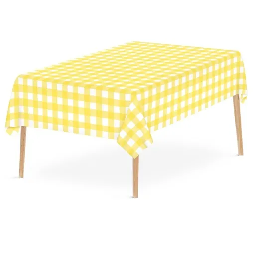Thickened Plaid Disposable PEVA Tablecloth 54x108in, Waterproof Oilproof Rectangular Plastic Table Cover, Multipurpose Decor Cloth for Dining Party Home Use, Yellow