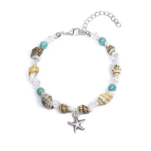 Sea Shell Conch Starfish Anklet Necklace Set for Women Beach Jewelry Gift - Anklet