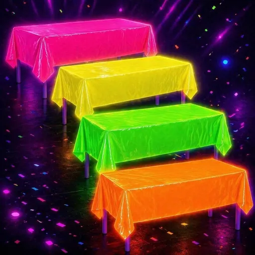 3Pcs Disposable Fluorescent Neon Table Cloths, Waterproof Plastic Rectangular Table Covers for Glow in The Dark Party, Blacklight Themed Events, Multiolor 2