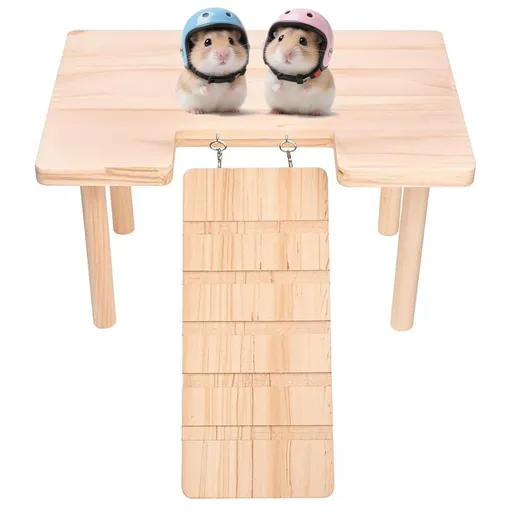2-in-1 wooden hamster platform, food bowl, water bottle, hamster cage accessories, dwarf hamster, sand rat, mouse or other small pet, climbing stairs (U-shaped S)