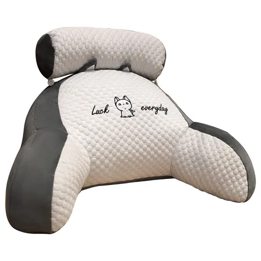 Reading Pillow for Kid Or Adult Large Back Pillow for Sitting Up in Bed Detachable Neck Roll with Arms Large Bed Rest Pillow Back Pillow for Sitting in Bed Watching TV Reading - Gray - Size 70*50CM