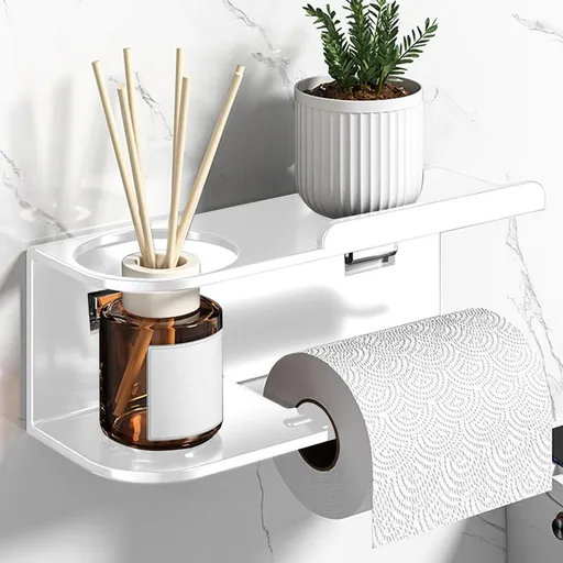 Toilet Paper Holder with Shelf Wall Mounted - Bathroom Tissue Roll Holder with Storage Shelf for Wipes Aromatherapy Phone - Space Saving Toilet Paper Rack for Home Hotel - Rust Resistant Alloy