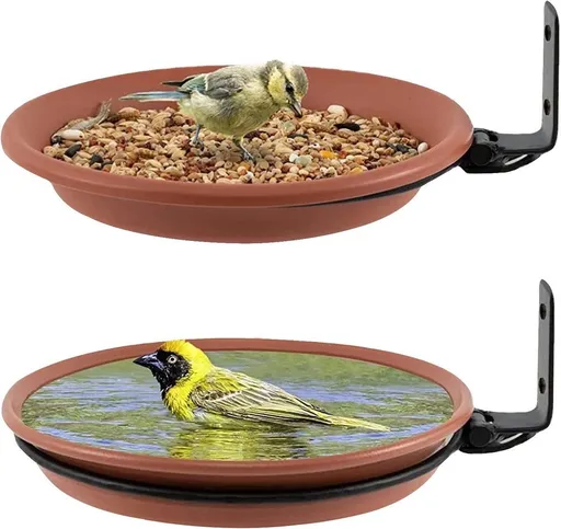 2 Pieces Bird Bath Garden Birds, Bird Drinking Bowl, Installation on Trees, Balconies, Exterior Walls, 21x21CM