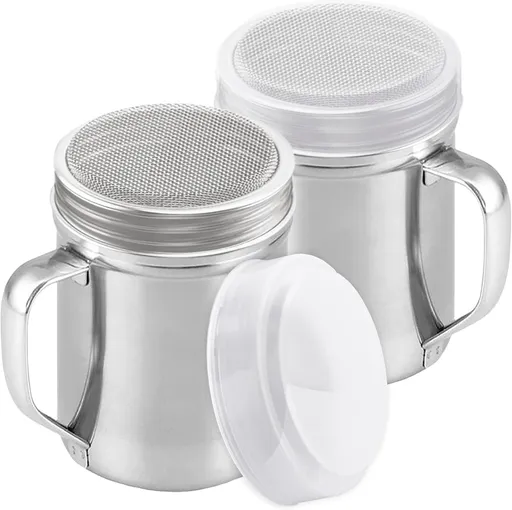 Powdered Sugar Shaker Duster - With Handle - Cinnamon Shaker or Coee Bar - ine Mesh Dredge - 6 ounce, pack o 2 | Style: ine