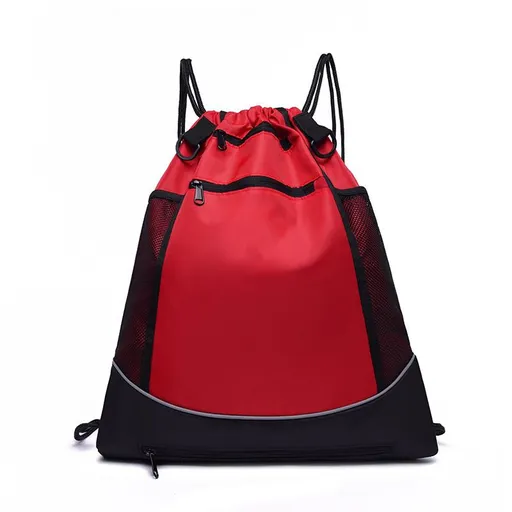 Basketball Backpack Large Capacity Sports Bag with Ball Holder Mesh Pocket Nylon Travel Backpack for Gym Cycling Outdoor Activities - Red