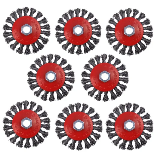 8 Pack 4 Inch Wire Wheels for Angle Grinder, Wire Wheel Brush for 4 1/2 Angle Grinder, Twist Knotted Carbon Steel Wire Wheel with 5/8" Thread Arbor for Removing Rust