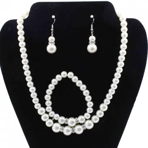 Pearl Necklace and Earring Set Simulated Shell Pearls Round White Silver Pearl Stud Earrings Bracelets Wedding Jewelry Sets for Bride Bridesmaid Women Necklaces for Women Multicolor