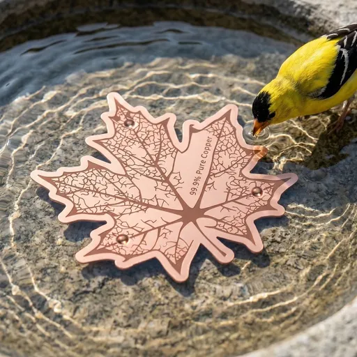 Bird Bath Copper Disk, Maple Leaf Shaped Bird Bath Purification Disk Reinforced Copper Cleaning Disk Fits Outdoor Birdbath & Bowl, Provide Safe Clean Water