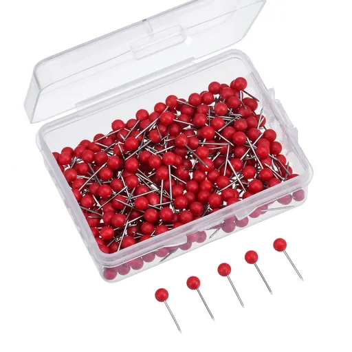 Push Pins Small Size 300 Packs Map Tacks, Push Pins Plastic Round Head, Steel Point, Red Colors 4 MM