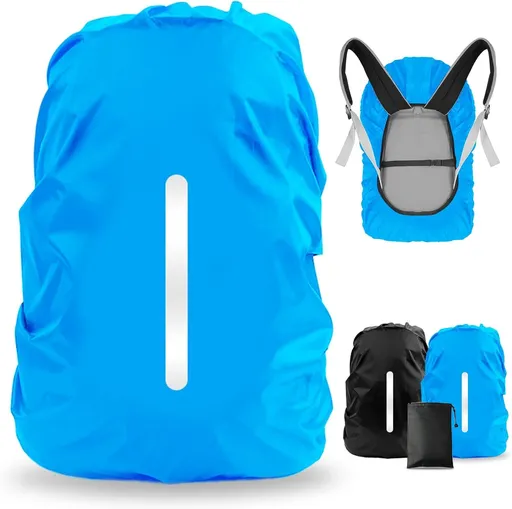 2pcs Waterproof Rain Cover for Backpack, Reflective Rainproof Protector for Anti-dust and Anti-Theft M 30L-40L Black