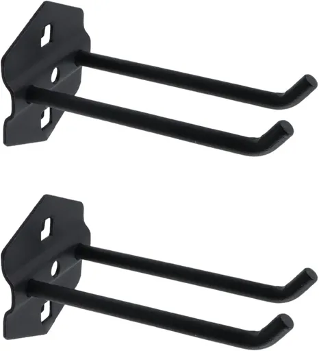Pegboard Hooks Heavy Duty Metal Steel 3/8" Square Hole Peg Hooks Suitbale for 1.5" Spaced Pegboards Double Arm Wall Hooks for Organizing Tools in Home or Garage 4-inch Long Black-2pcs