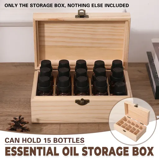 Large Capacity Solid Wood Essential Oil Storage Box 15 Grid Organizer Durable